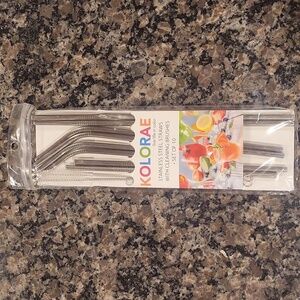 Kolorae Set of 10 stainless steel straws w/ cleaning brushes new KOL-0687